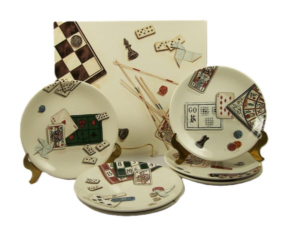 Vintage Jeux Gien France Snack Set 11 1/2 " Platter with 6 Canape Plates