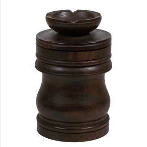 Vintage Wooden Tobacco Jar Turned Wood w/ Pipe Rest Ashtray Fitted Lid image 4