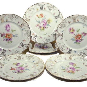 Antique Richard Klemm Set of 10 Floral Plates 7 3/4&quot; Dresden Germany All Unique