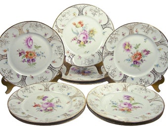 Antique Richard Klemm Set of 10 Floral Plates 7 3/4" Dresden Germany All Unique