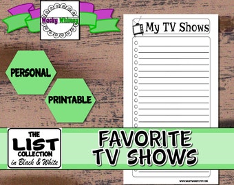 My Favorite TV Shows List Planner Insert | Black/White Retro Font | Printable | Personal | Color Crush, Filofax, Kikki K, Heidi Swapp, Bujo