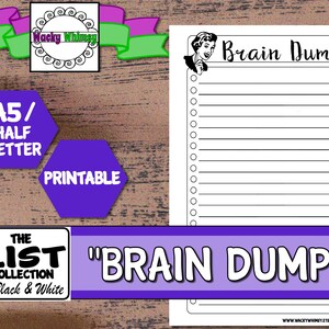 Brain Dump Planner Insert | A5/Half Letter | Black/White | Printable | Lined w/Checklist | Carpe Diem, Filofax, Kikki K, Arc, Bullet Journal