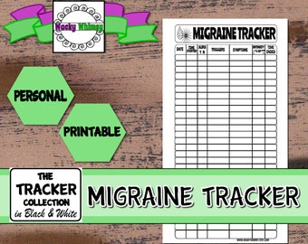 Migraine Tracker Planner Insert | Black & White | Printable | Personal Size | Headache Diary | Color Crush, Filofax, Bujo, Heidi Swapp