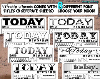 Daily Agenda Planner Insert | Black & White | Printable | A5/Half Letter | Task List/Reminders/Appointments/Menu | Ring bound, Filofax, Arc