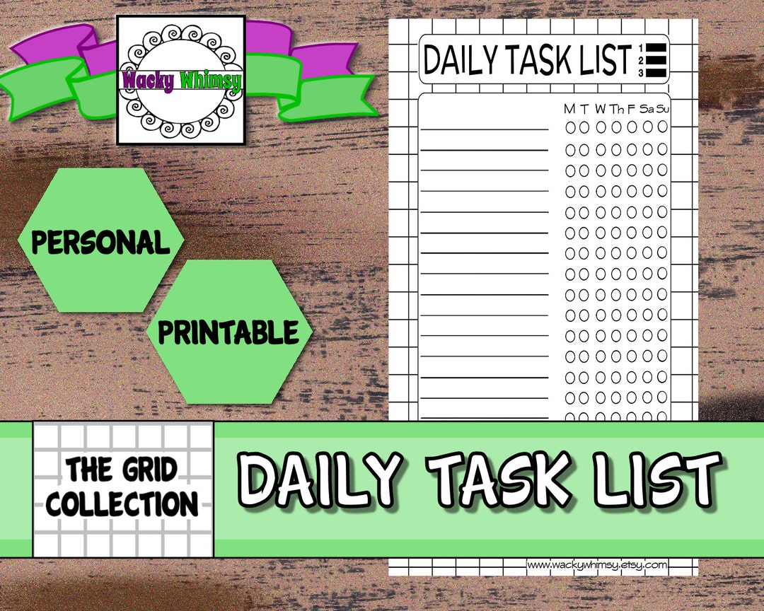 Planner Page Insert: Personal Size - Daily Task List | GRID Block Print ...