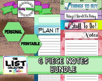 Notes Bundle Planner Inserts | Six Pages | Color | Printable | Personal | Day Runner, Filofax, Kikki K, Recollections, Color Crush