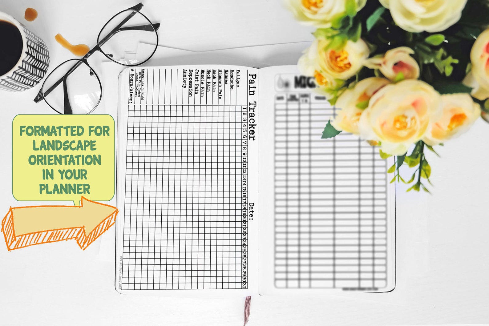 Planner Insert pain Tracker Headache Etsy