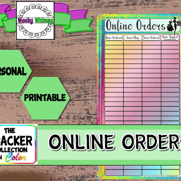 Online Order Tracker Planner Insert | Tropical Rainbow Collection  Printable | Personal Size | Color Crush, Filofax, Kikki K, Heidi Swapp