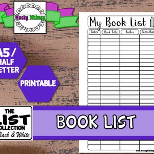 Book List Planner Insert - Printable - A5/Half Letter - Room for Author, Book Title, Date and Rating/Notes | Recollections, Kikki K, Filofax