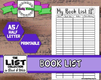 Book List Planner Insert - Printable - A5/Half Letter - Room for Author, Book Title, Date and Rating/Notes | Recollections, Kikki K, Filofax