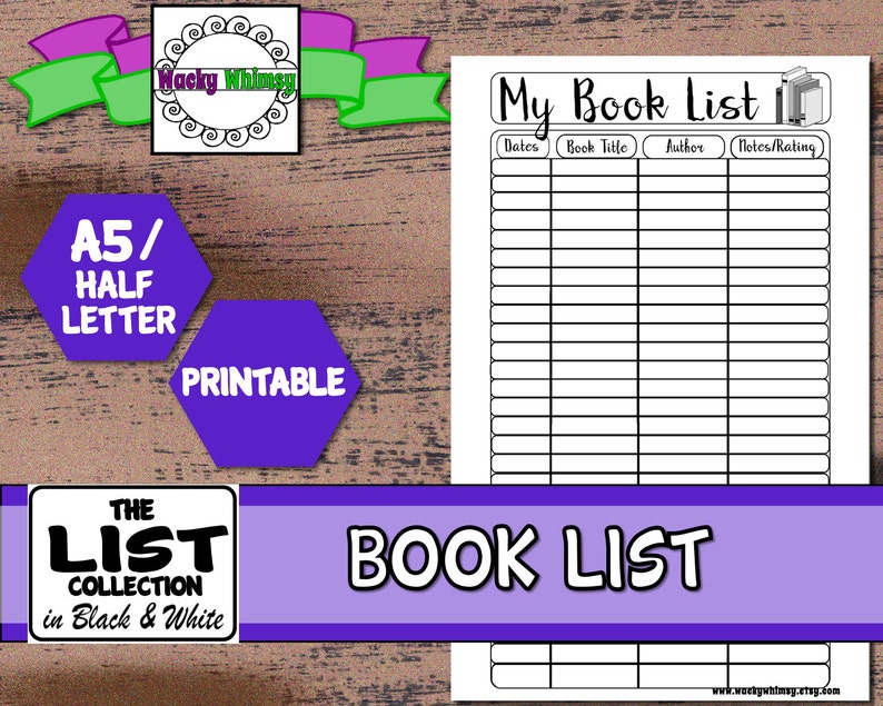 Book List Planner Insert Printable A5 Half Letter Room For Author Book Title Date And Rating Notes Recollections Kikki K Filofax