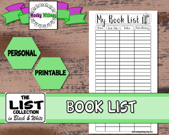 Book List Planner Insert Printable Personal Size Room For Author Book Title Date And Rating Notes