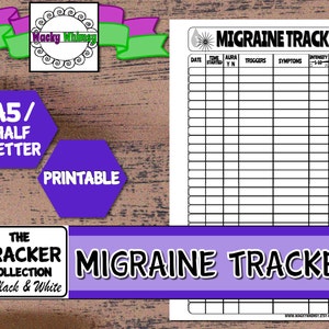 Migraine Tracker Planner Insert | Black & White | Printable | A5/Half Letter | Headache Diary, Log