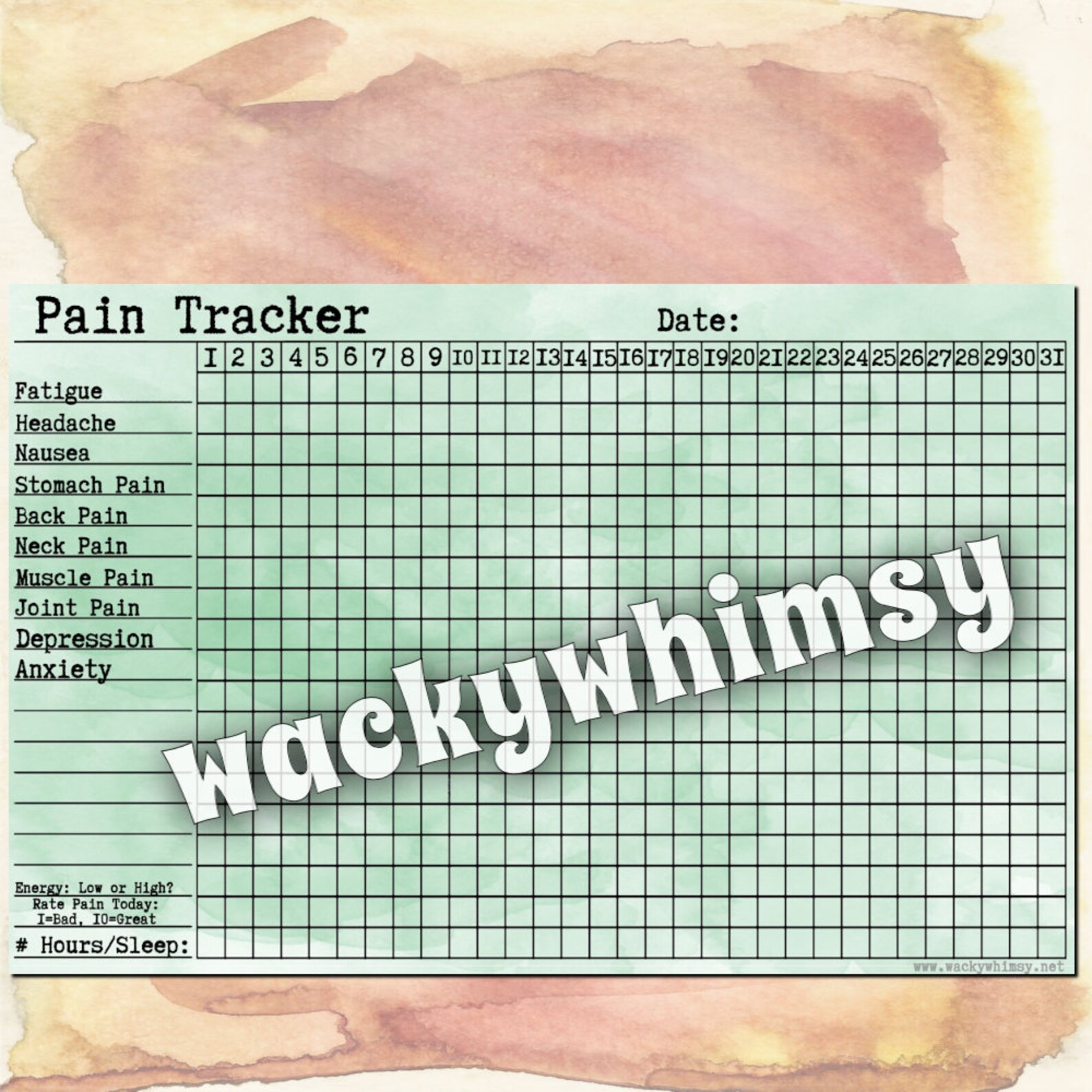 Planner Insert pain Tracker Headache Etsy