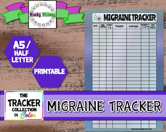 Migraine Tracker Planner Insert | Color | Printable | A5/Half Letter | Headache Diary | Carpe Diem, Filofax, Kikki K, Arc, Heidi Swapp