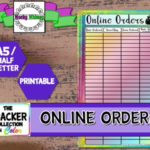 Online Order Tracker Planner Insert | Rainbow | Printable | A5/Half Letter | Shopping Log| Carpe Diem, Filofax, Kikki K, Arc