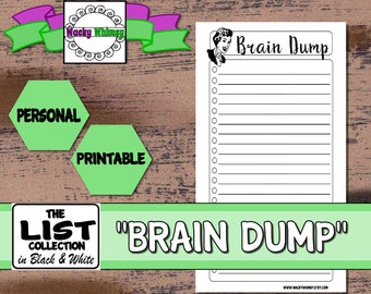 Brain Dump Planner Insert | Personal | Black & White | Printable | Lined w/Checklist Circles | Color Crush, Filofax, Kikki K, Heidi Swapp