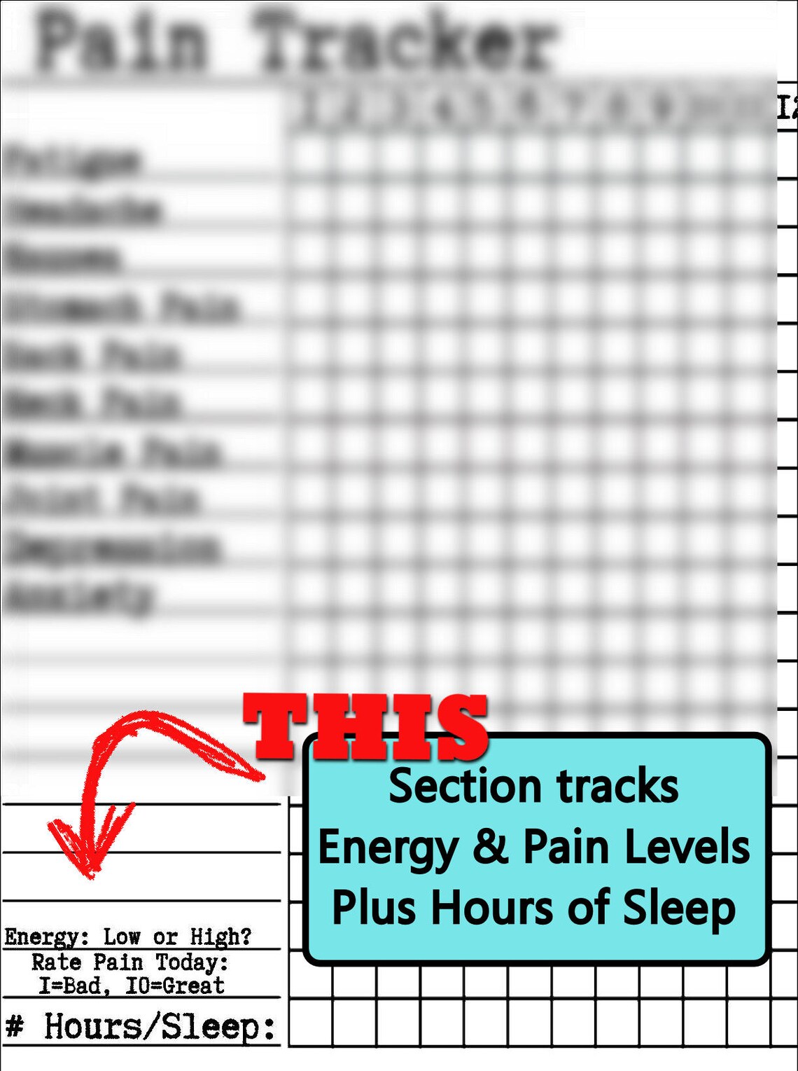 Planner Insert pain Tracker Headache Etsy
