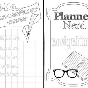 Planner Coloring Page -A5/Half Letter- To Do / Planner Nerd - Use as Planner Insert, Divider or Dashboard, Art Journal, Give as Instant Gift