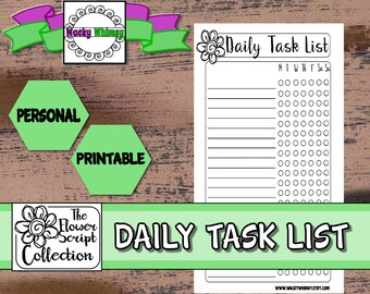Planner Page Insert: Personal Size - Daily Task List | FLOWER SCRIPT | Printable | Fits KikkiK, ColorCrush, Filofax, Franklin Covey
