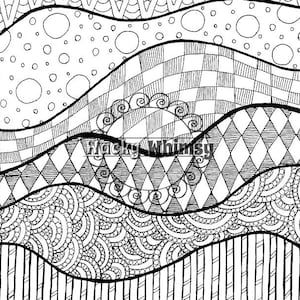 Könnte beinhalten: Schwarzweißes abstraktes Linienkunstdesign mit einem wellenförmigen Muster. Das Design enthält eine Vielzahl von geometrischen Formen, darunter Kreise, Quadrate und Dreiecke.