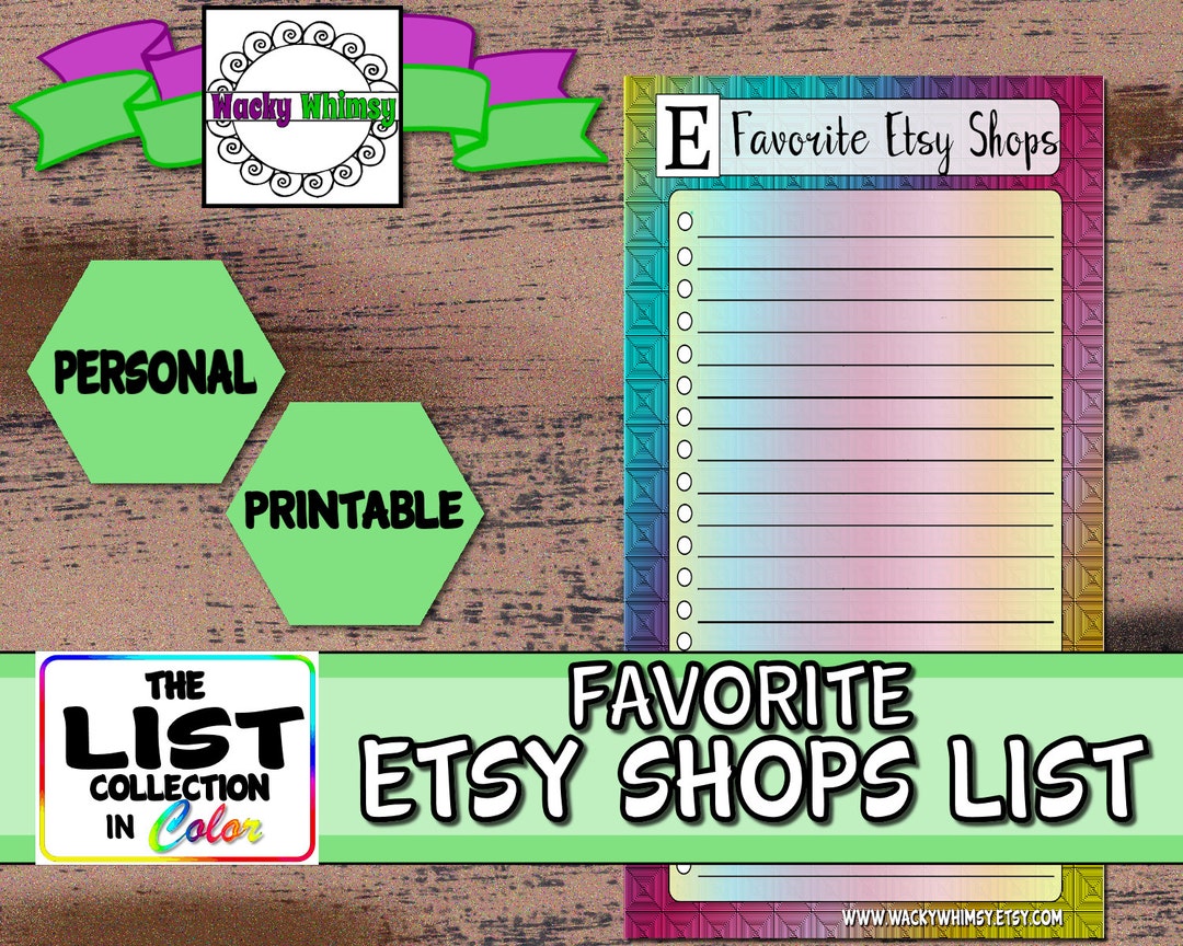 My Favorite Etsy Shops List Planner Insert Color Printable Personal