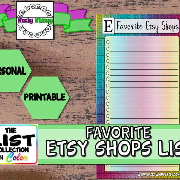 My Favorite Etsy Shops List Planner Insert | Color | Printable | Personal | Shop Favorites | Color Crush, Filofax, Kikki K, Heidi Swapp