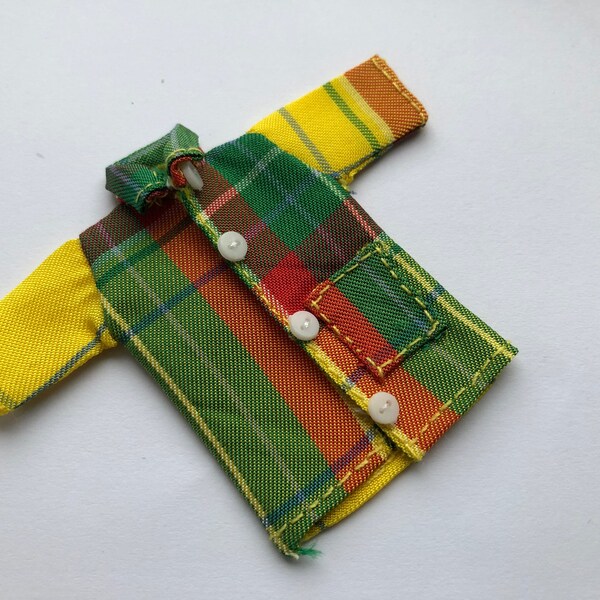 1:12 schalen Womens halve mouwen groen/gele ingecheckte shirt voor Heidi pop door het Jing Creations