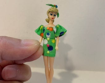 The world smallest dressed Barbie doll by JingsCreations orange white stripes mini dress