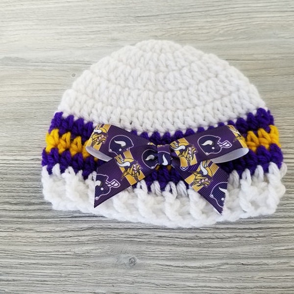 Baby Hat, Minnesota Vikings, Hand Crochet, size Newborn to 3 months