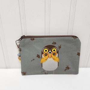 Fabric Coin Purse with Beaded Pull, Charley Harper Burrowing Owl, Free Shipping, Made in my Ohio USA home