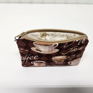 Small Zipper Pouch, Coffee in Cups, Zip Coin Purse, Perfect Small Gift, Made in Ohio