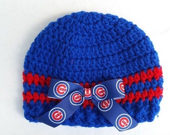 Baby Hat, Chicago Cubs, Crochet, Handmade, Newborn fits to 3 months