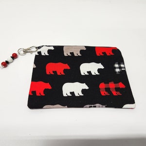 Coin Purse, California Bear,  fully fabric lined , beaded pull easy to open, hand sewn, Made in Ohio USA