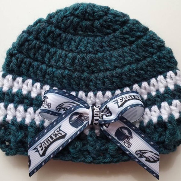 Baby Hat, Philadelphia Eagles, Hand Crochet, Newborn fits to 3 months, Made in Ohio, USA