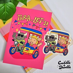 Filipino Tricycle Sticker & Art Print – Cute Filipino Animal Carabao Vinyl Pinoy Sticker, Handmade, Laminated, Water-Resistant, Tara Let&#39;s