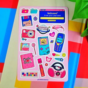 Y2K Nostalgia Sticker Sheet: Retro 90s Holographic Vinyl Stickers