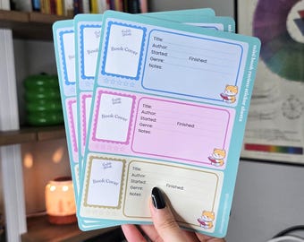 Mini Buchbesprechungs Aufkleber, anpassbares Buchtagebuch für Journaling, Track-Lesung mit Notizen, Buchcover und Bewertungen, niedlicher Bären-Buch-Tracker