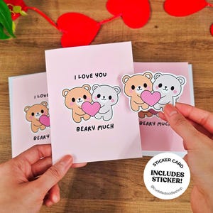 Carte Beary Much Je t'aime, Cartes autocollantes faites main pour la Saint-Valentin | Carte de voeux ours mignon avec autocollant | Cadeau pour elle pour lui | Carte d'amour