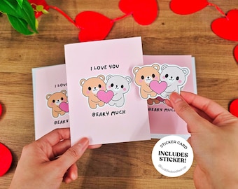 I Love You Beary Much Card,  Handmade Valentine’s Day Sticker Card | Cute Bear Greeting Card with Sticker | Gift for her for him | Love Card