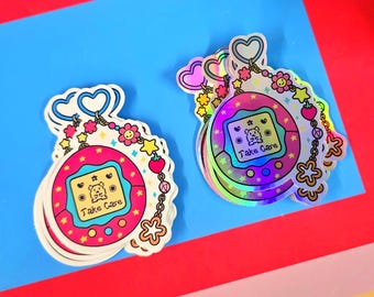 Tamagotchi Y2K Sticker: Holographic Retro Virtual Pet Decal
