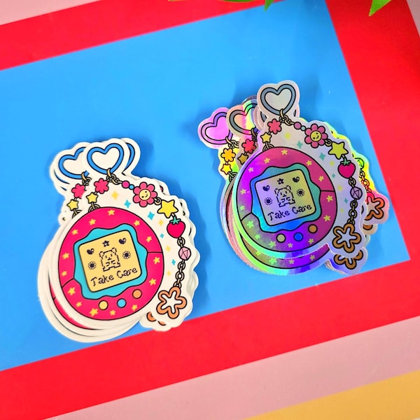 Tamagotchi Y2K Sticker: Holographic Retro Virtual Pet Decal