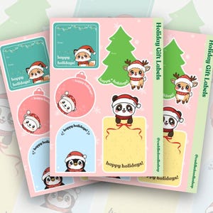 Cute Holiday Gift Labels, Holiday Season Sticker Sheet - Cute Animal Sticker Sheets for Festive Christmas Gift Wrapping - 5x7 Christmas Tags