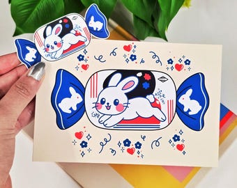 White Rabbit Candy Bunny Sticker or Art Print: Kawaii Asian Candy