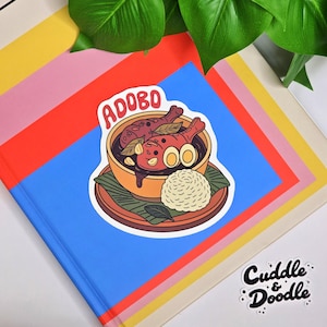 Adobo Filipino Food Sticker – Cute Pinoy Dish Vinyl Sticker | Kawaii, Handmade, Laminated & Water-Resistant