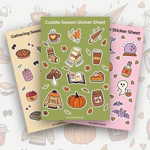 Fall Season Sticker Sheet Bundle - cozy fall halloween & thanksgiving stickers for planners,bullet journal, scrapbook, stationery and more!