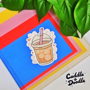 Cute Iced Coffee Sticker – Aesthetic Coffee Cup Vinyl Sticker for Coffee Lovers, Journals, Water Bottles, Laptops