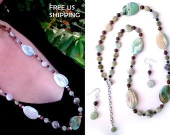 Ocean Brown Gemstones Necklace and Earrings Set