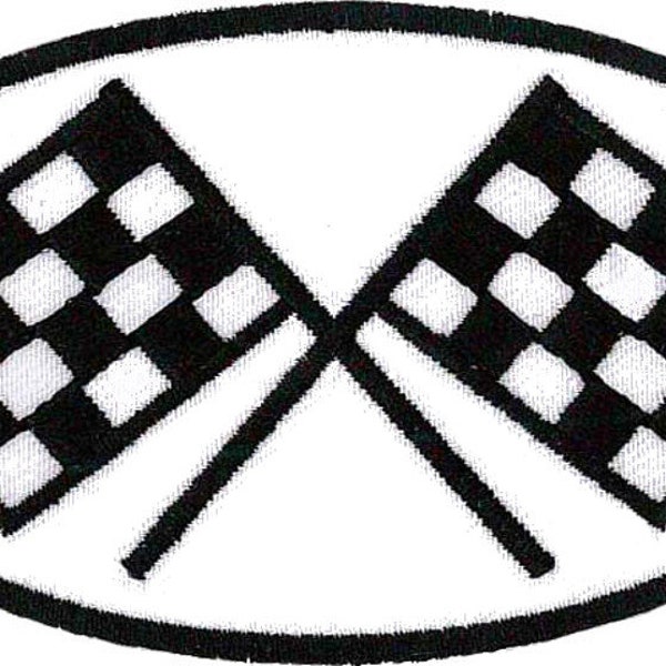 Racing Flags (White BG) Embroidered Patch 10cm x 5.5cm