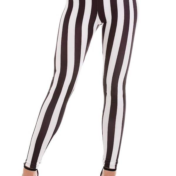 Womens - Striped (Black/White) Stretch Leggings - Made in the U.K - Pamela Mann